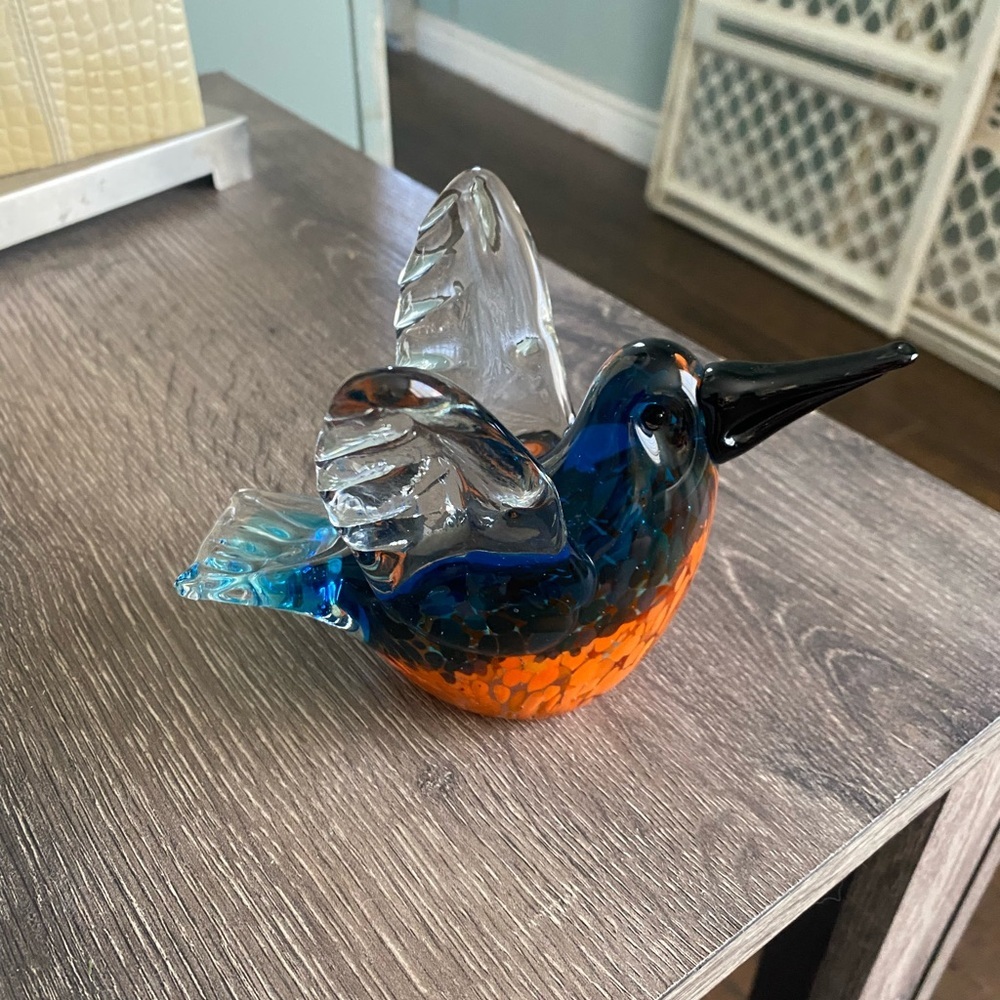 Glass Bird Figurine - Blue and Orange